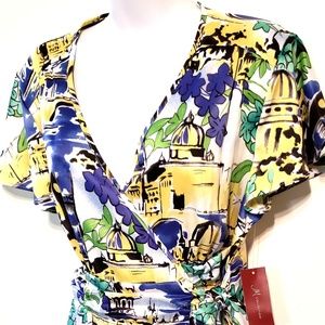 JM Collection Tropical Print Tie Top Blouse 14